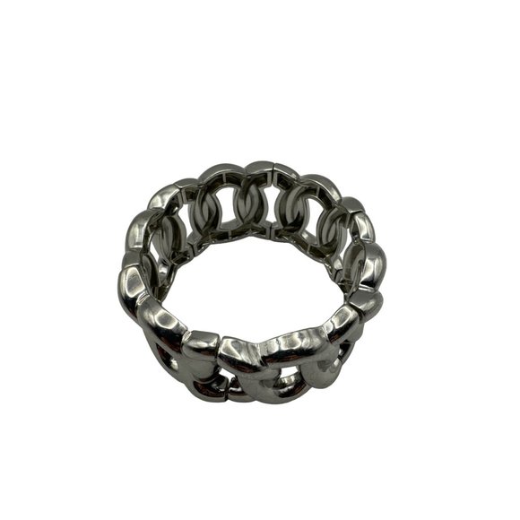 Chunky Silver Stretch Chain Link Bracelet 6.5 inch - Picture 1 of 6